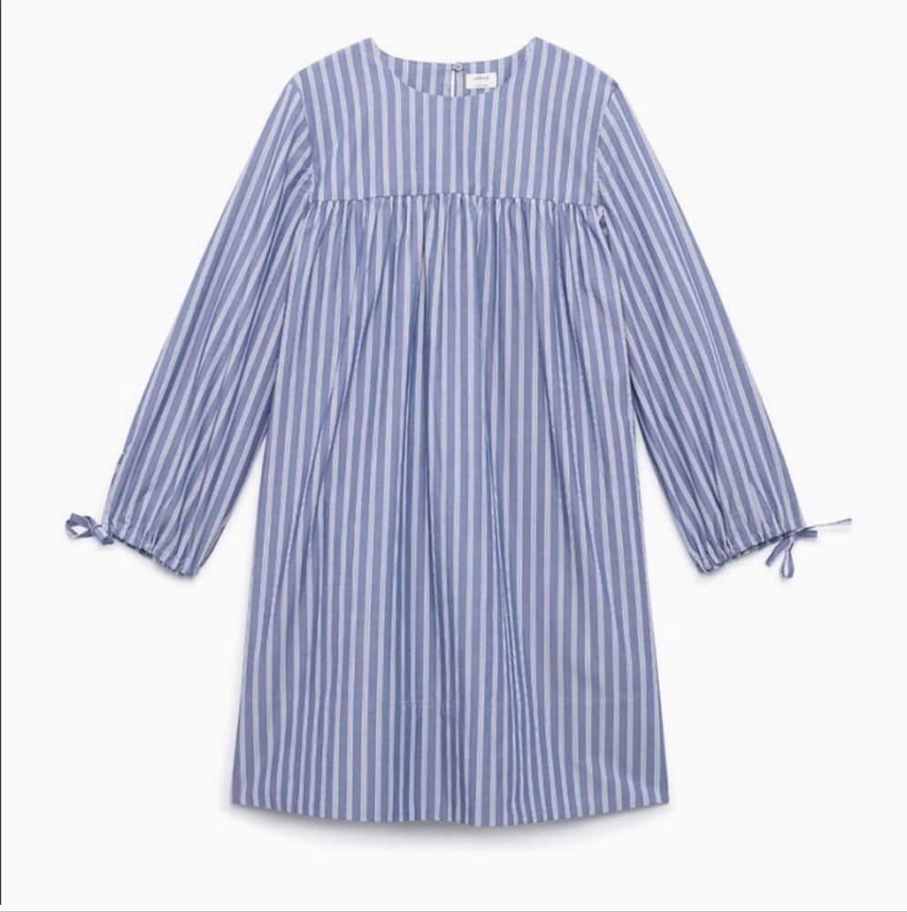 Aritzia Wilfred Le Fou Lessines Poplin Smock Dress Blue Stripe Size XS Oversized - Picture 5 of 14